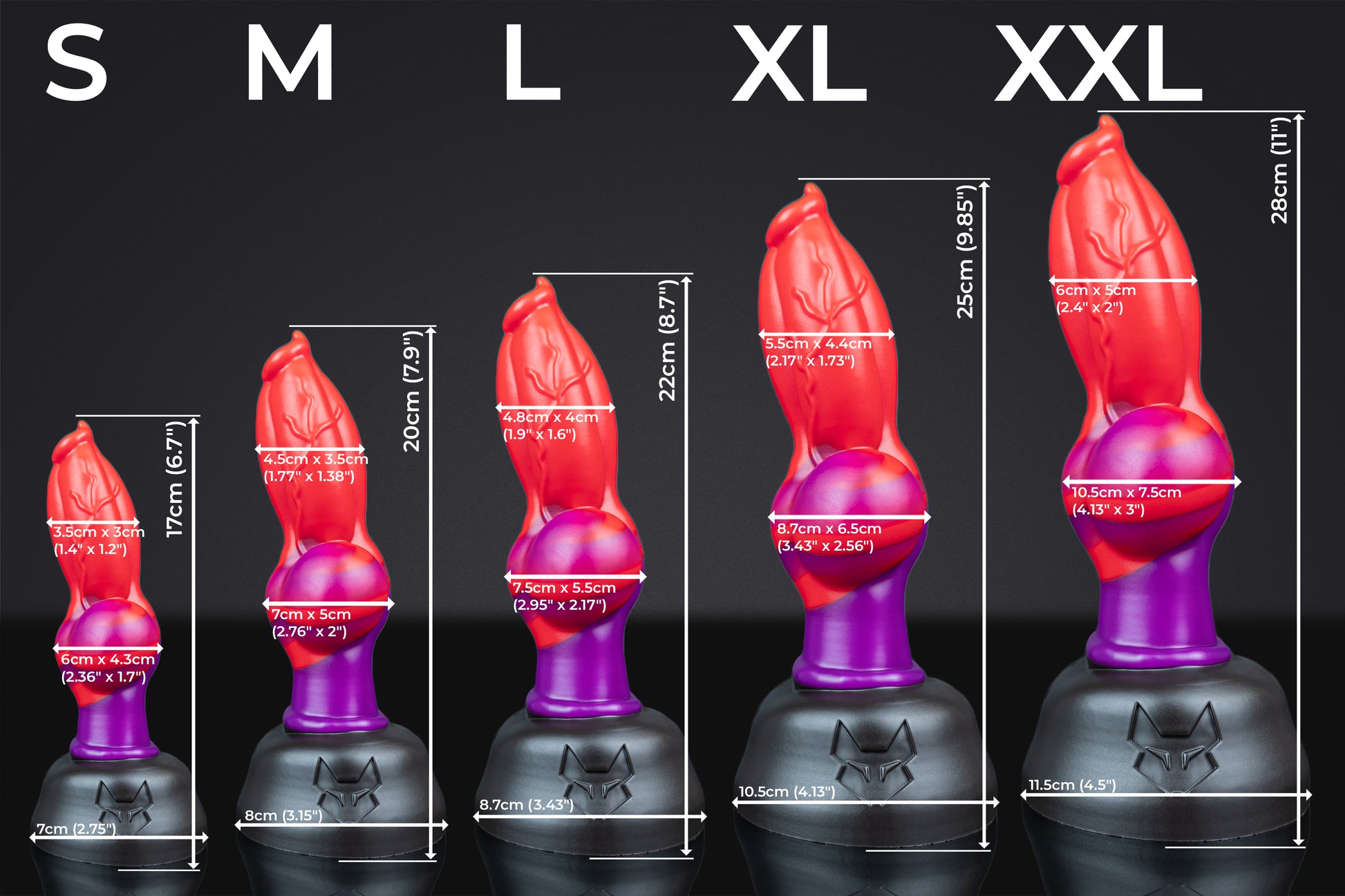 size chart of fuxi the knot dildo
